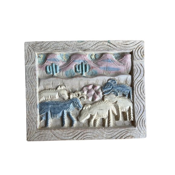 Carved Trinket Box set of 2 cactus safari mountains desert Tiawan - Picture 7 of 12